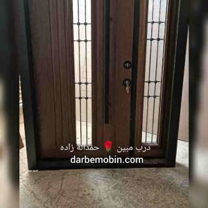 درب لابی یکونیم لنگه راش رنگ شیشه خور حفاظ دار