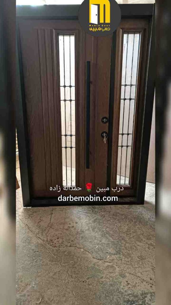 درب لابی یکونیم لنگه راش رنگ شیشه خور حفاظ دار